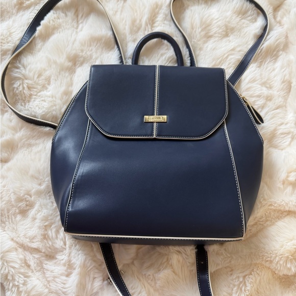 Elegant Navy Blue Leather Backpack